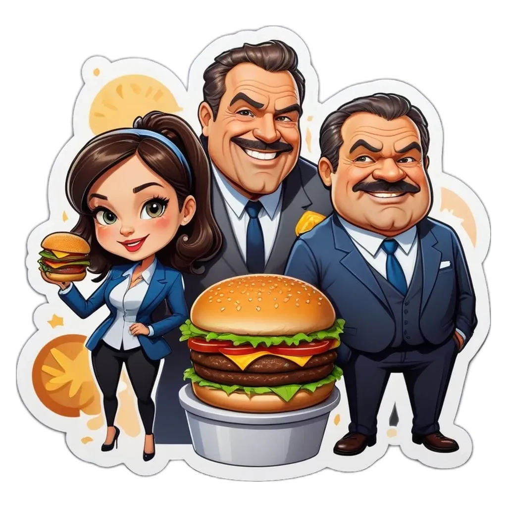 Three people are standing together and holding hamburgers.