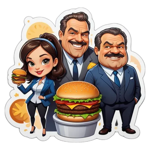 Three people are standing together and holding hamburgers.