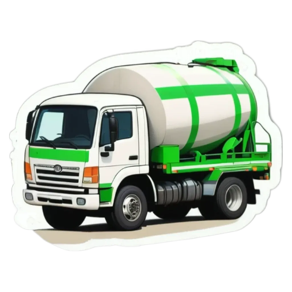 A green and white truck sticker of a cement mixer.