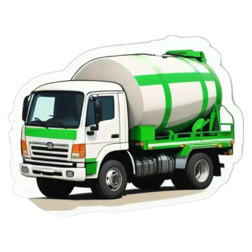 A green and white truck sticker of a cement mixer.