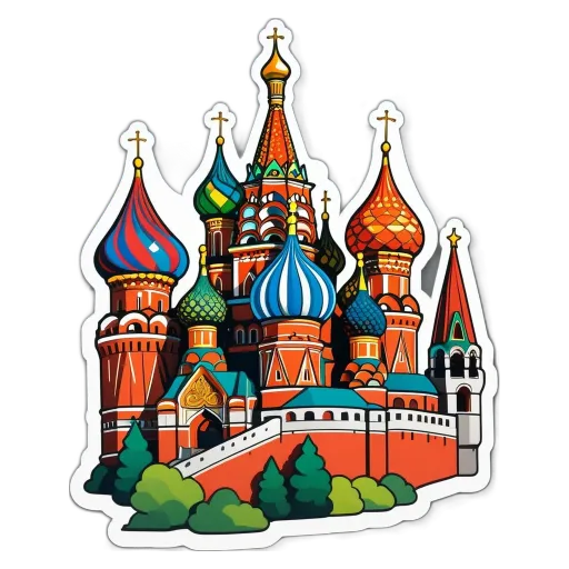 A colorful sticker of a cathedral with the words Saint on it.
