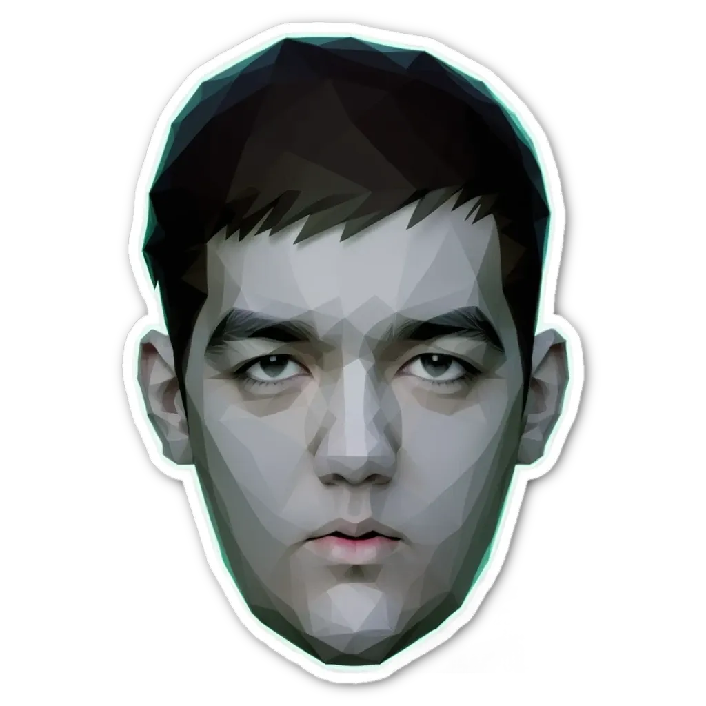 A sticker of a man's face that is black and white.