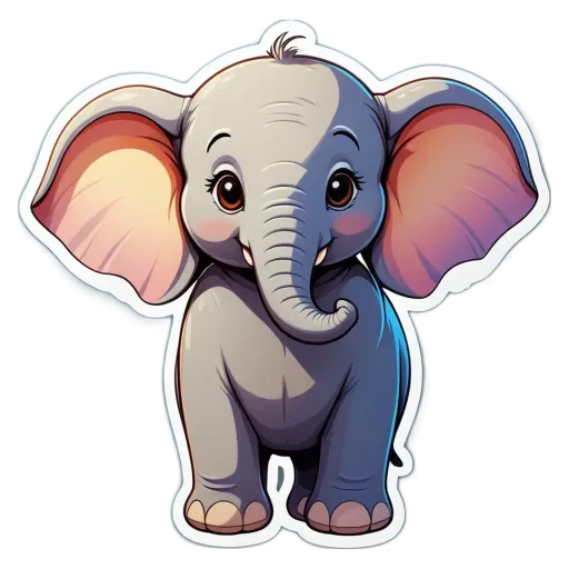 A elephant sticker in cartoon style is on a black background.