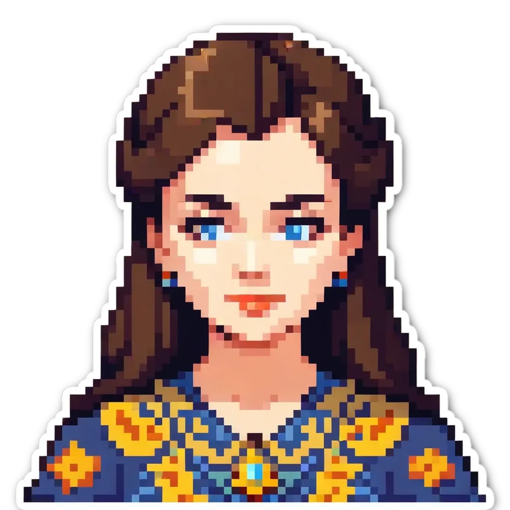 A woman generated by a pixel art sticker.