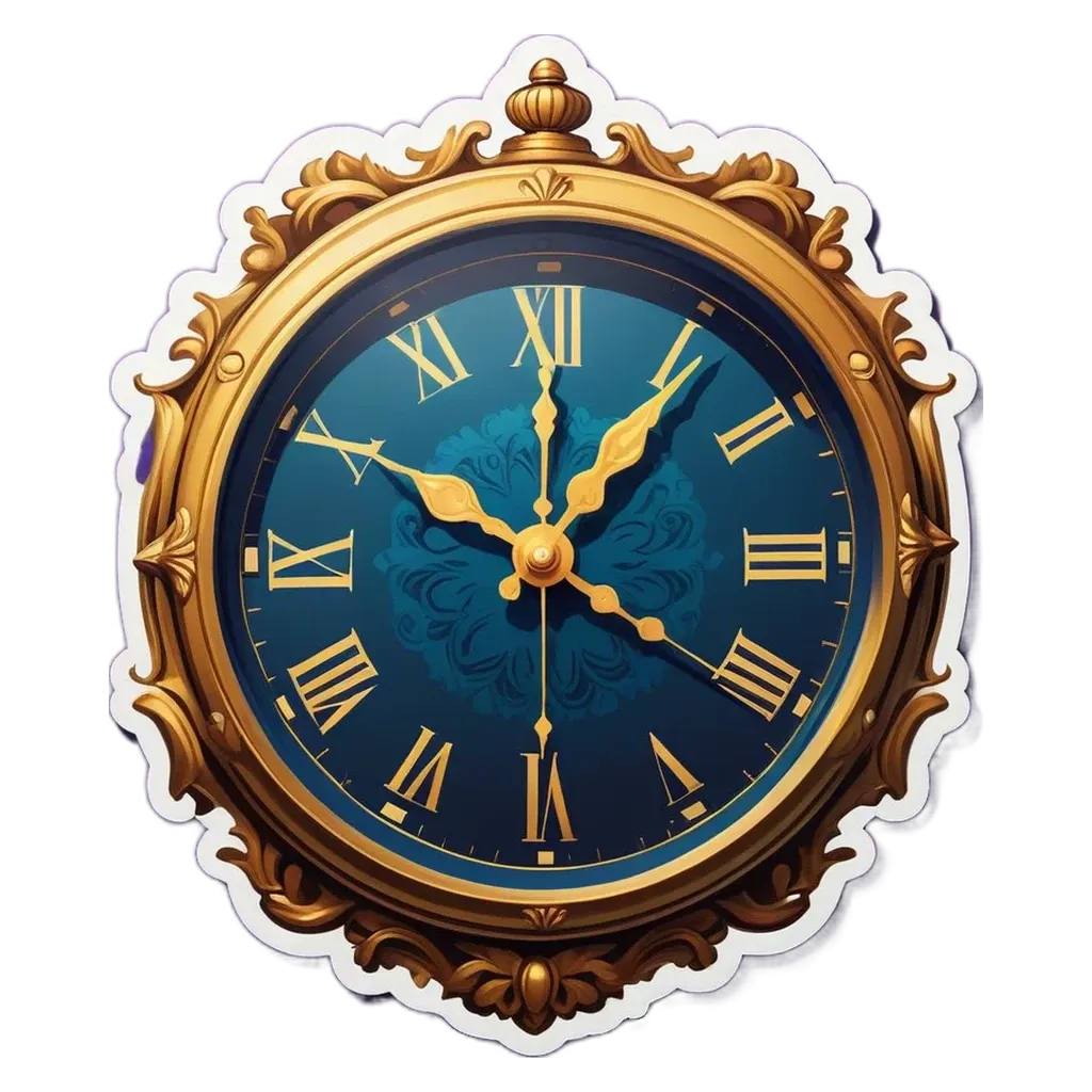 A gold framed clock with roman numerals from I to XII sitting on a black background.