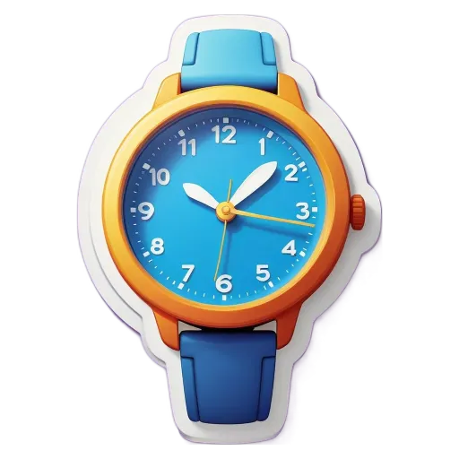 A blue wrist watch with an orange band.