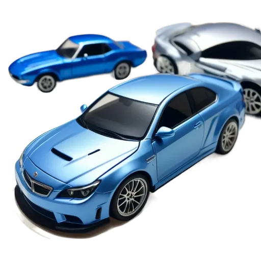 Three cars of different colors are lined up and photographed from the side.