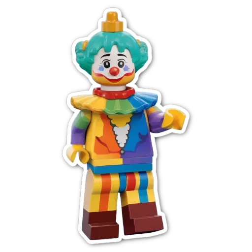 A colorful lego clown that is stick figure.