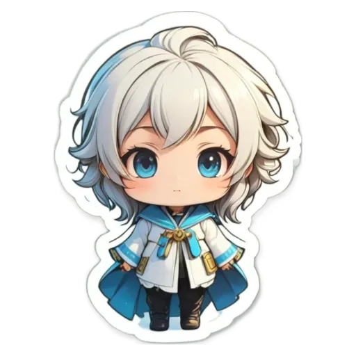 A boy that is white in color with blue eyes.