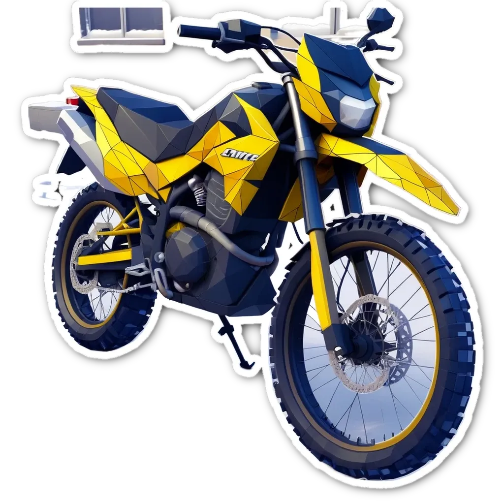 A sticker of a yellow dirt bike.