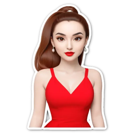 A red dress and hair style sticker of a woman.