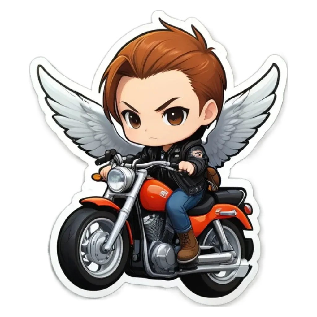 A boy who is a part of a cartoon, and he is on a motorcycle.