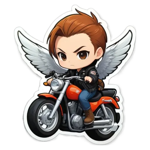 A boy who is a part of a cartoon, and he is on a motorcycle.