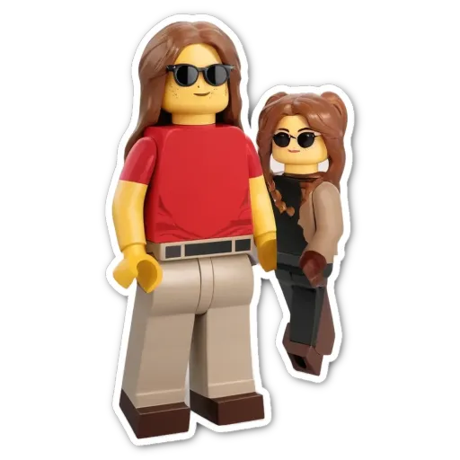 A lego figure wearing sunglasses standing next to another lego figure.