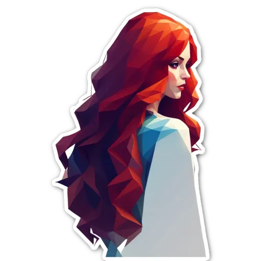 A sticker of a girl with polygonal hair.