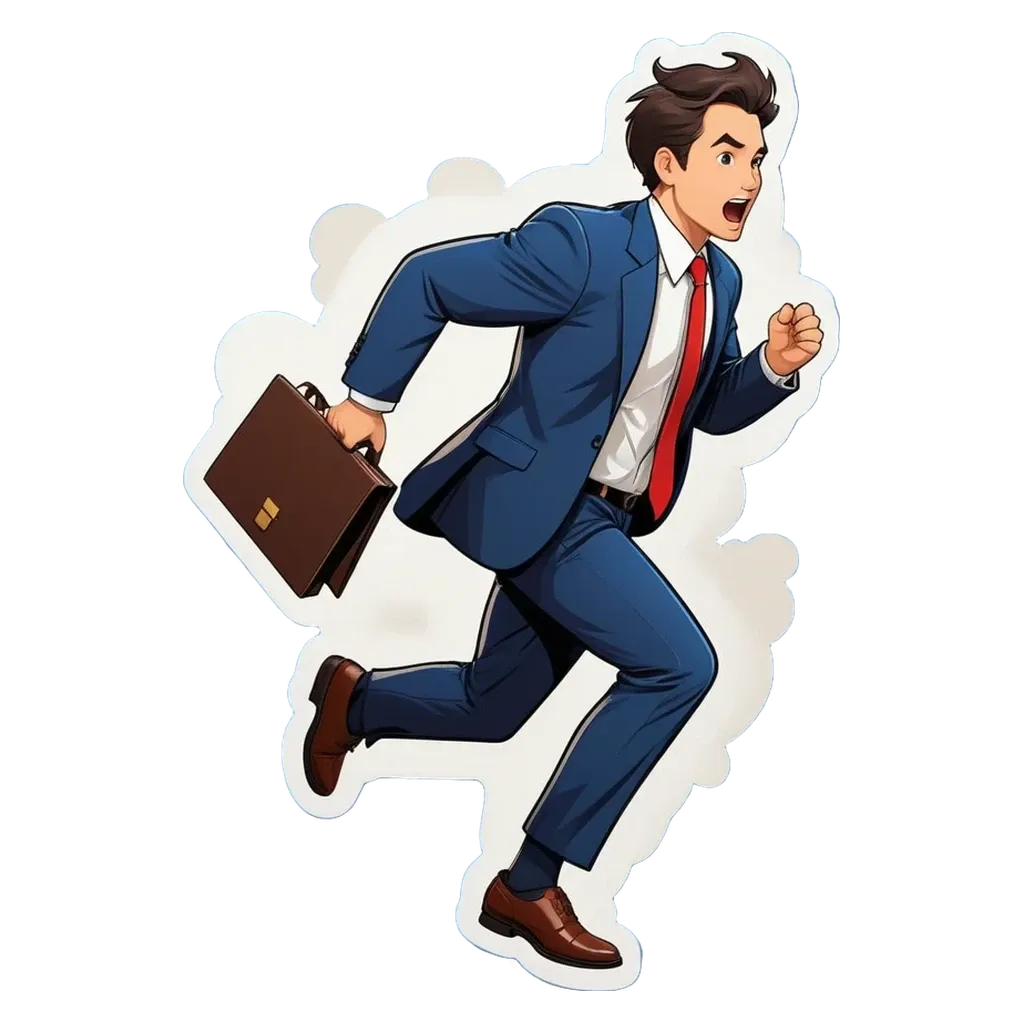 A man in a suit running with a briefcase.