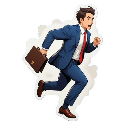 A man in a suit running with a briefcase.