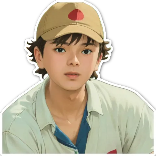 A boy wearing a baseball cap is staring at the camera.