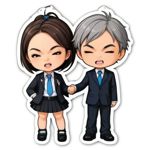 A boy and girl wearing school uniforms holding hands.