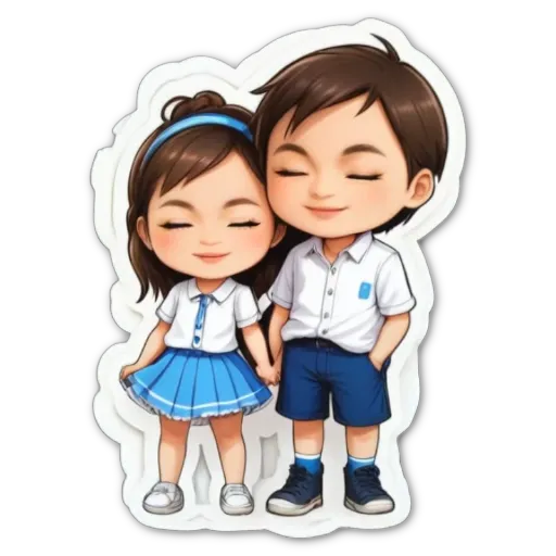 A boy and girl wearing school uniforms.