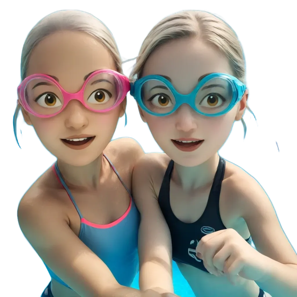 Two girls wearing glasses and a black and blue top.