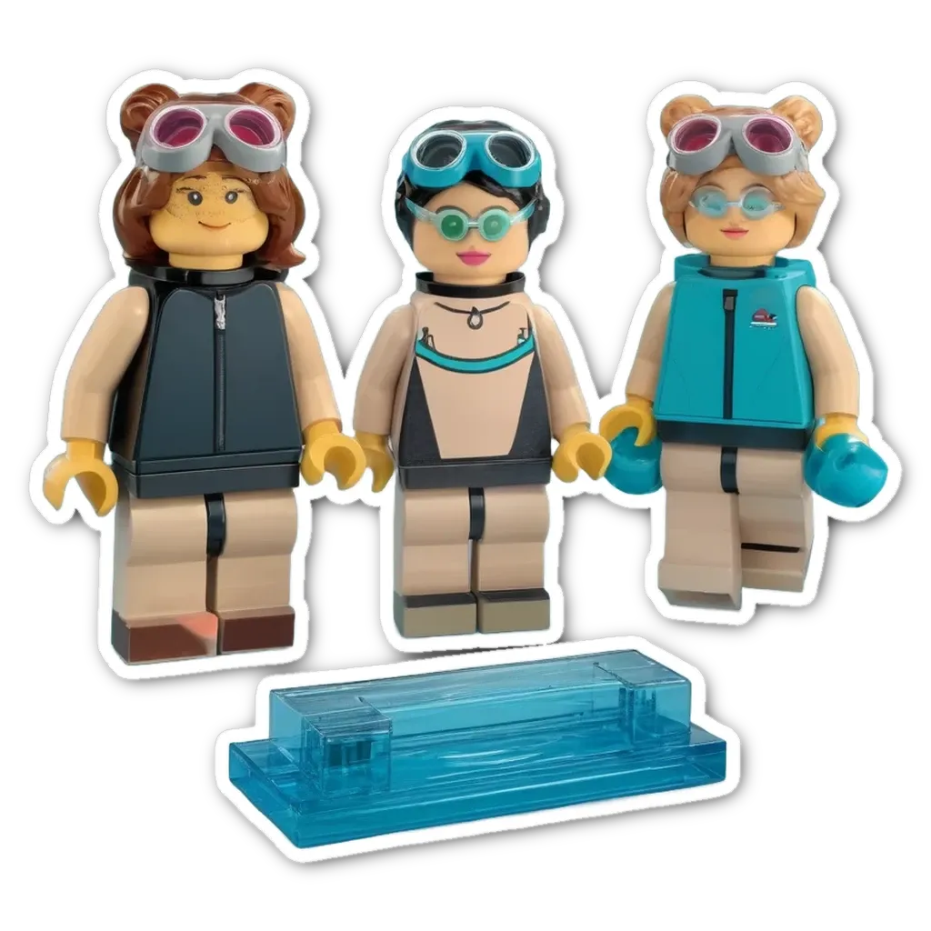 Three legos that look like swimmers.