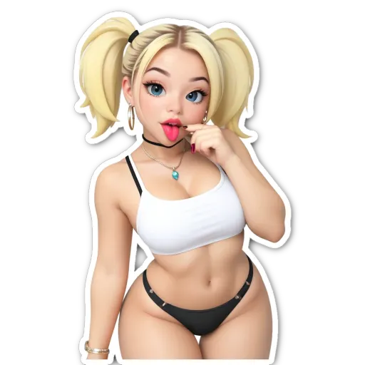 A sticker of a girl posing in a bikini that is white and black.