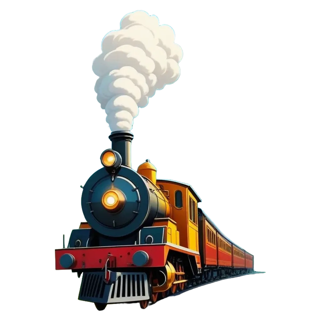 A cartoon train with smoke coming out of it.