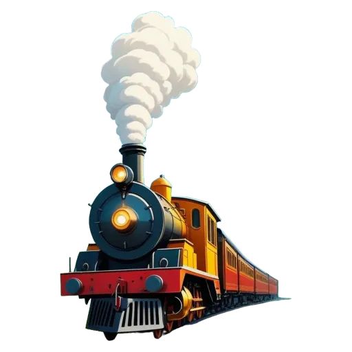 A cartoon train with smoke coming out of it.