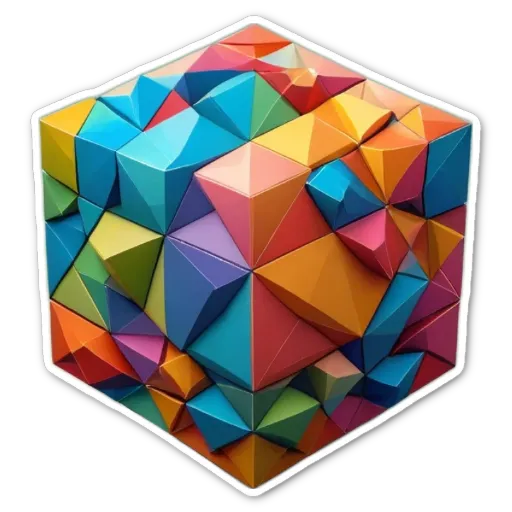 A colorful block puzzle with pieces in shades of red, green, blue, yellow and orange.
