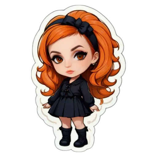 A girl with red hair and a black dress sticker.