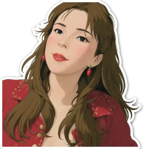 A cartoon drawing of a girl with long hair and red lipstick.