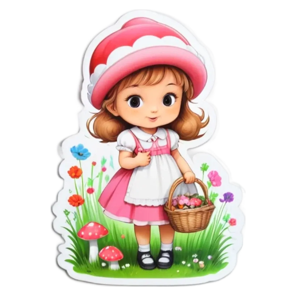 A mushroom girl holding a basket is shown.