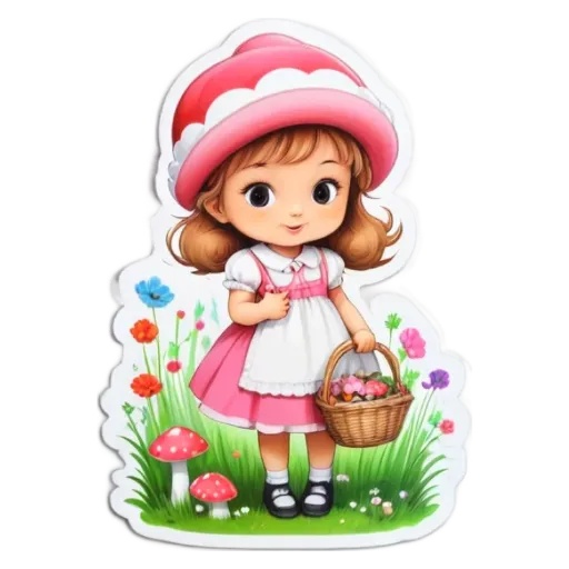 A mushroom girl holding a basket is shown.