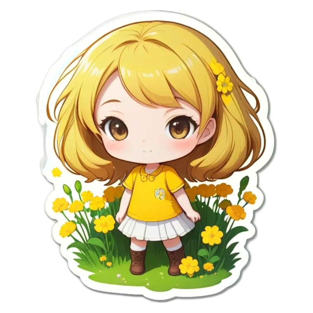 A girl is standing in a field of flowers.