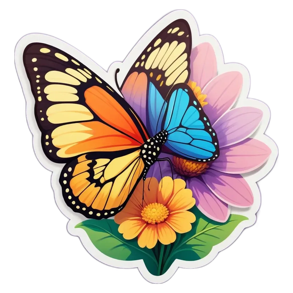 A butterfly and flower with the butterfly on the left side of the flower.