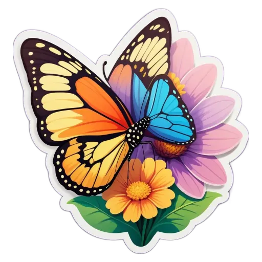 A butterfly and flower with the butterfly on the left side of the flower.