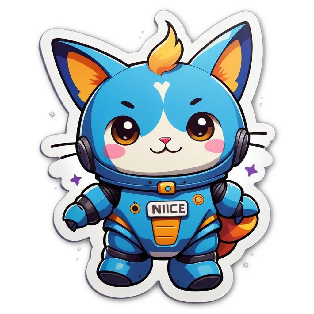 A blue cat in space that is wearing nice and is holding an orange star.