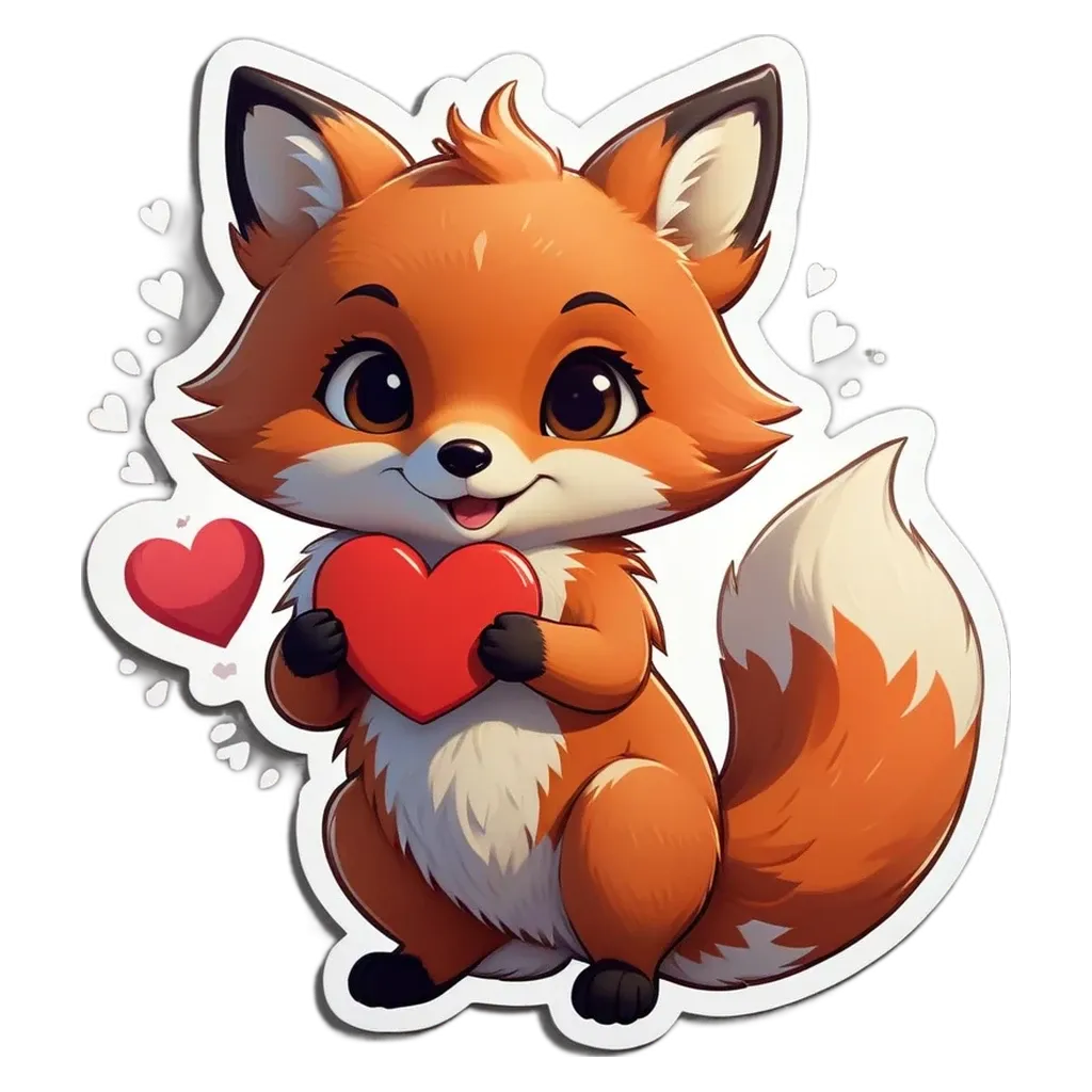 A cartoon image of a fox holding a heart.