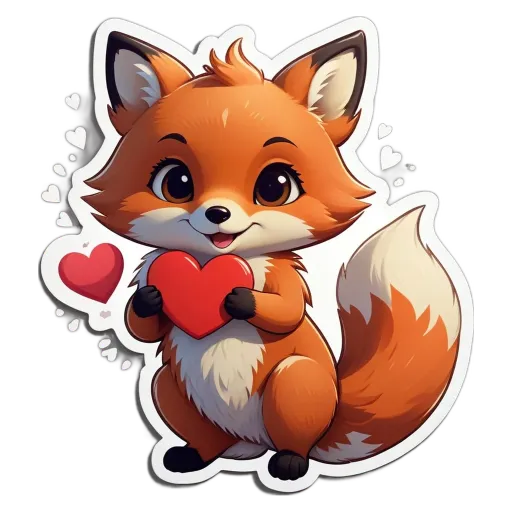 A cartoon image of a fox holding a heart.