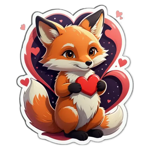 A cartoon image of a fox holding a heart.