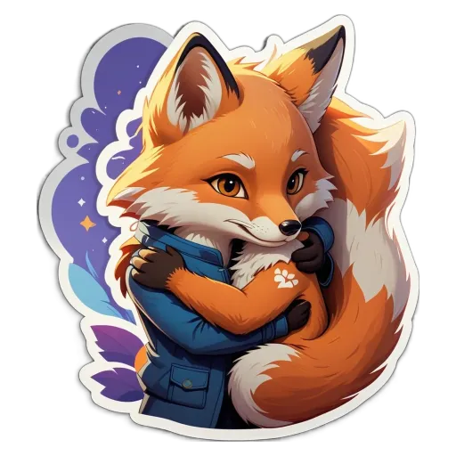 A fox with a blue jacket is hugging something.