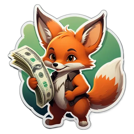 A cartoon image of a fox holding a stack of 100 dollar bills.