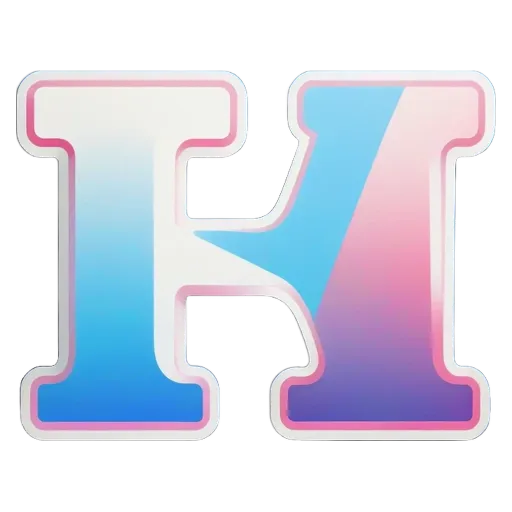 The letter H is in a large blue and pink font.