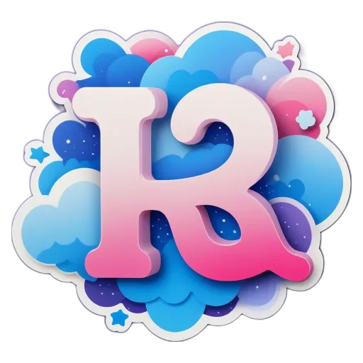 Colorful clouds in the sky with the letter K in pink and blue.