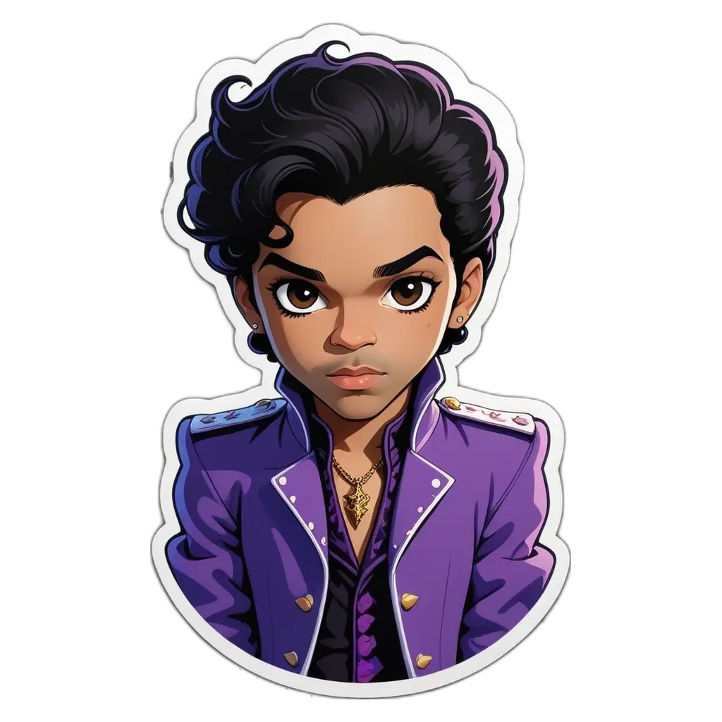 A cartoon picture of Prince with his head turned.