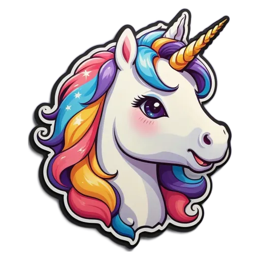 A unicorn with a black background and rainbow colored mane.