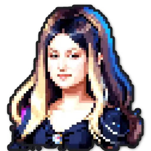 An image of a woman that is colored black, blond and blue.