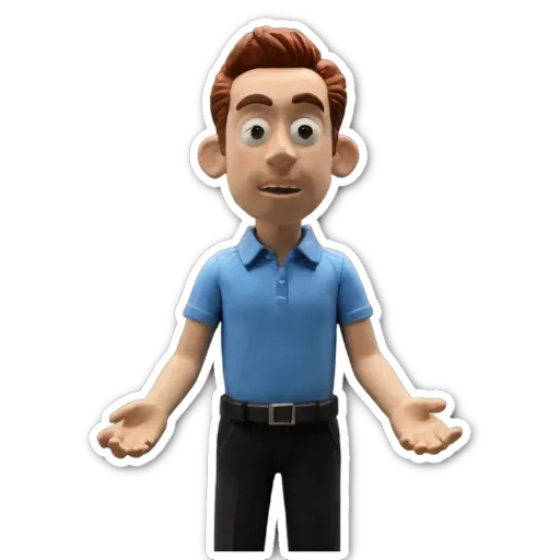 A sticker of a man that is blue in color.