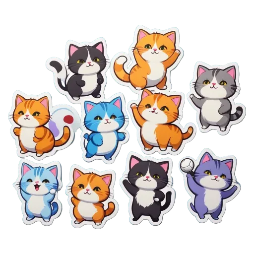 A group of cats with different colors and sizes standing next to each other.